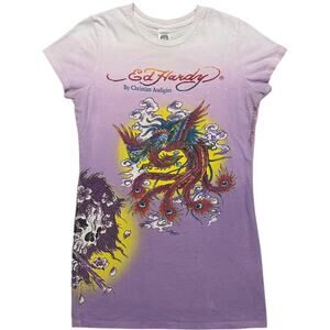 Ed Hardy Y2K Peacock Grateful Dead Skull Graphic Ombré Top